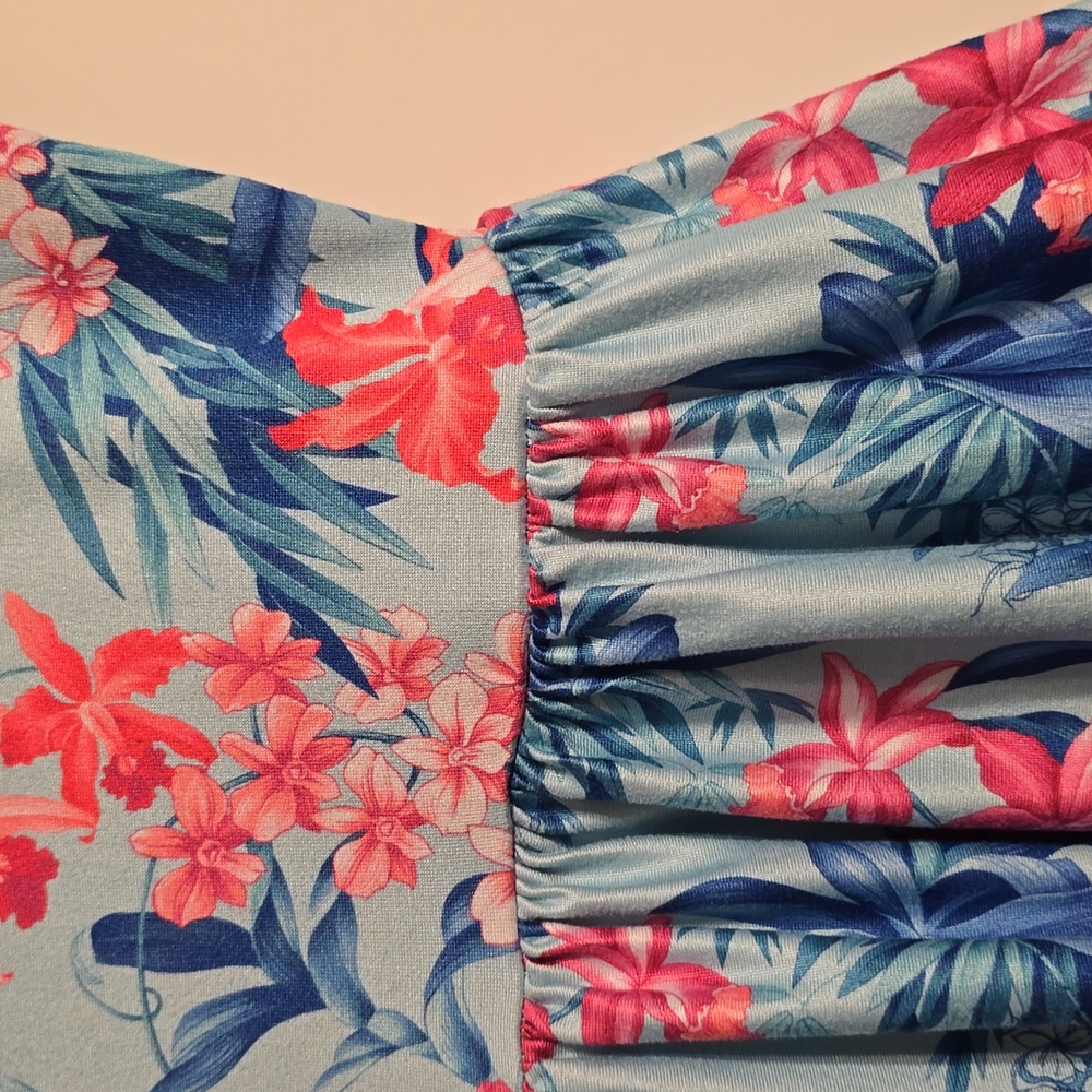 Tommy Bahama Dress Girls 4T Toddler Blue Multi Tiered Puff Sleeve Logo Tropical - Picture 3 of 9